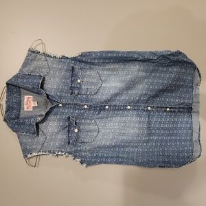 True Religion Small Sleeveless Blue Pattern Collared Shirt